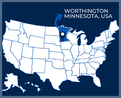 Map of USA with a pin locaton of Minnesota
