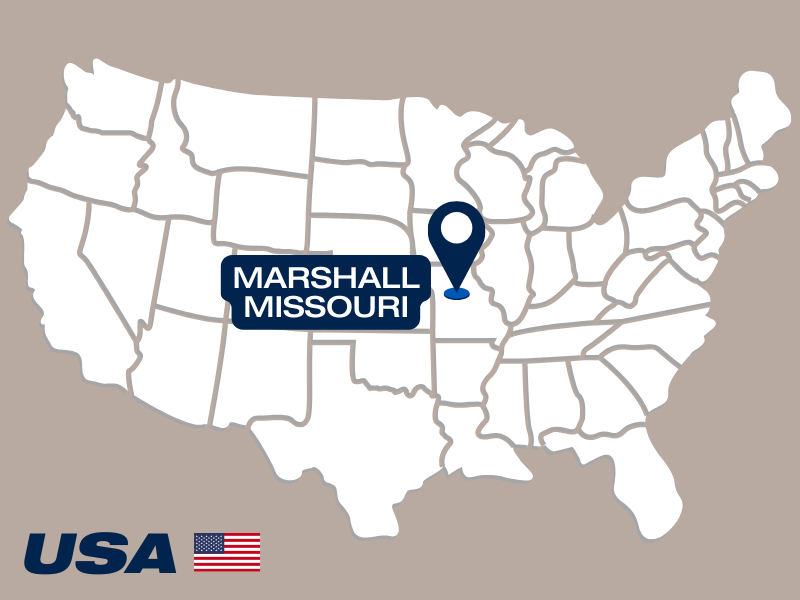 Map of USA, with a pin location on Missouri